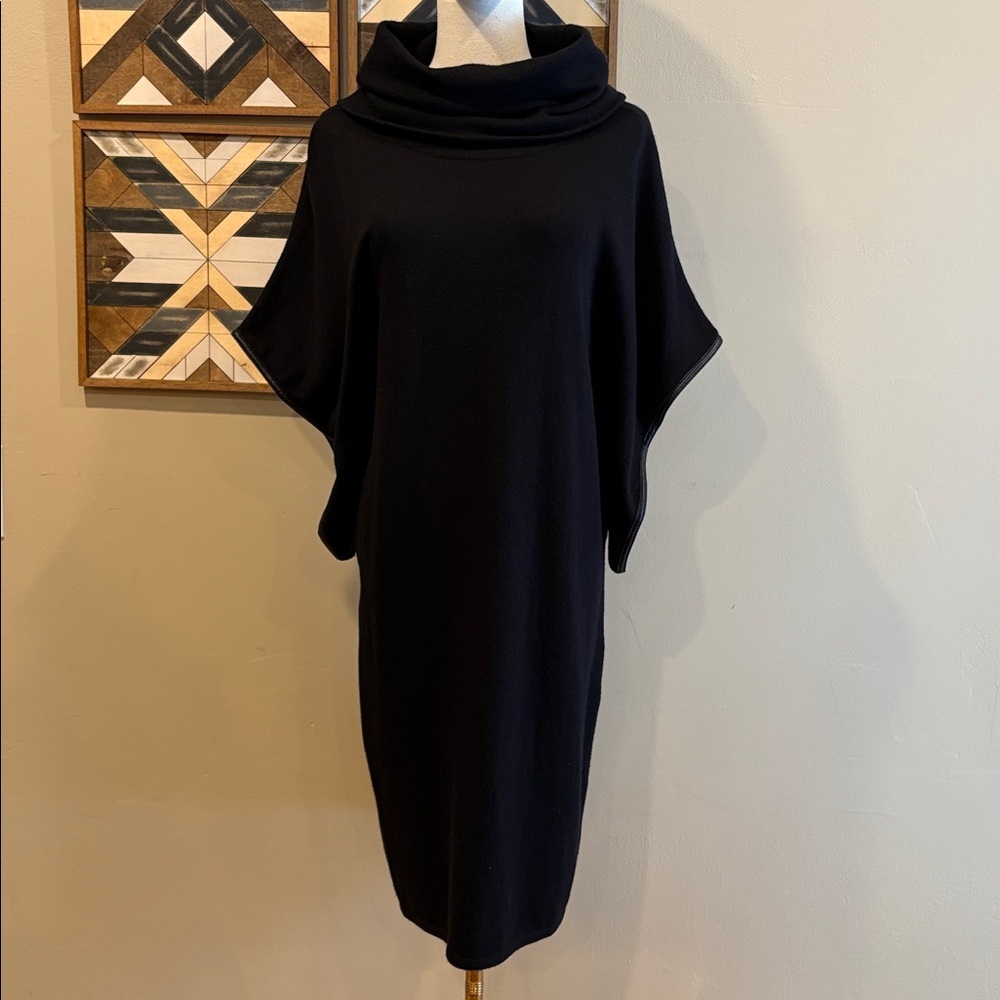 Vintage Ralph Lauren Black Cape Sleeve Cowl Neck Slouchy Sweater Dress sz Small - Picture 2 of 10